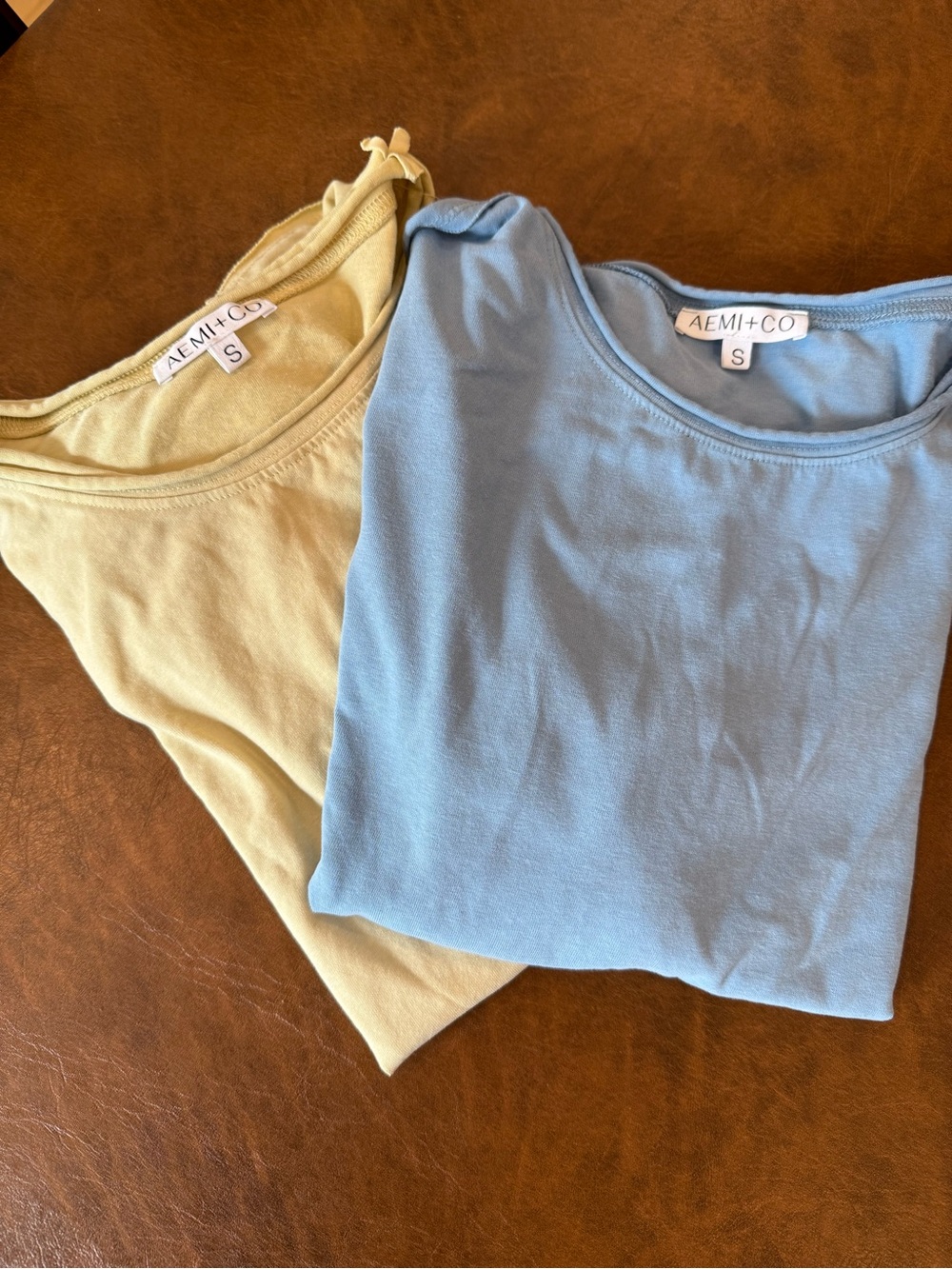 Aemi + Co Two Women’s Crewneck Tops Bundle, Blue & Yellow Size Small T-shirts